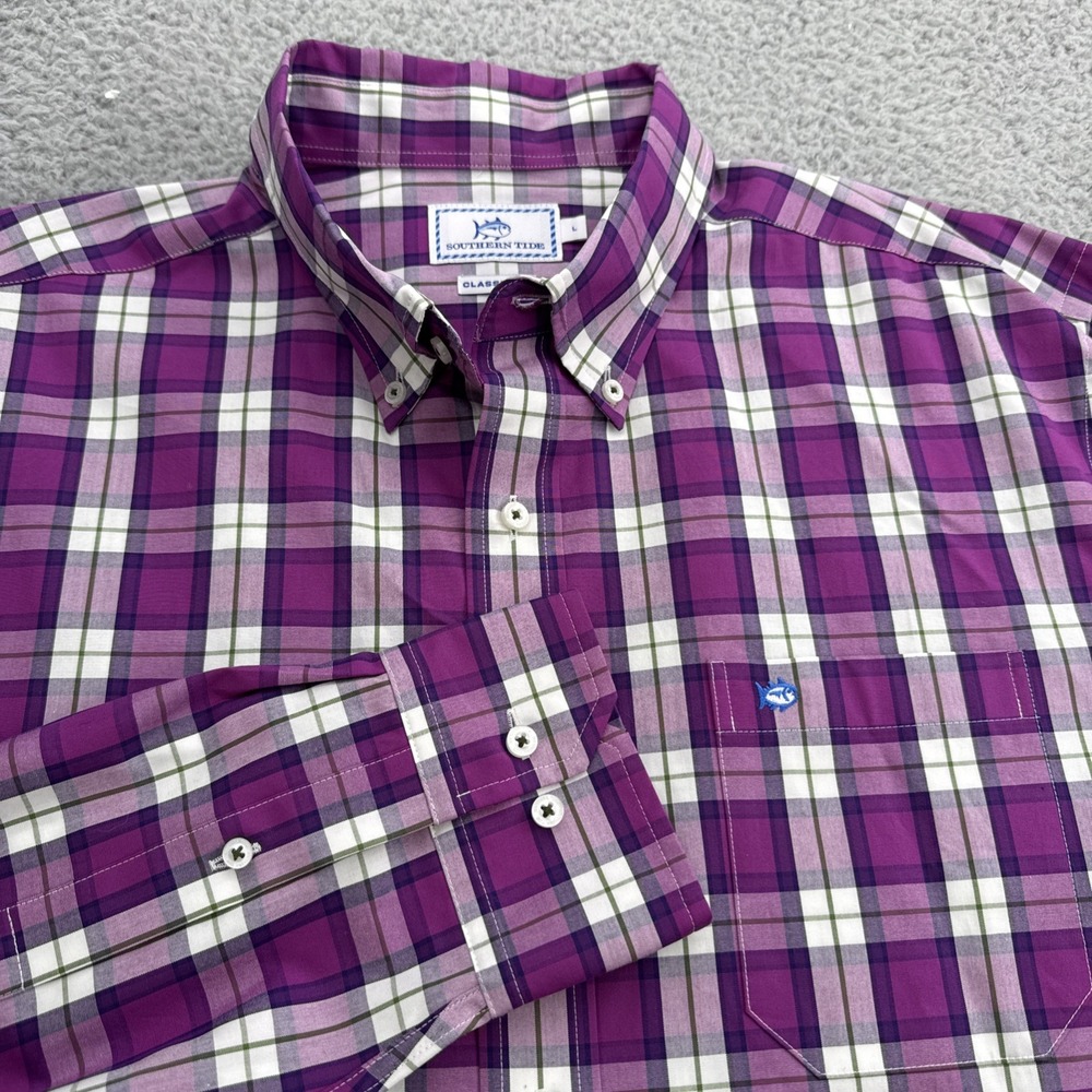 Southern Tide Shirt Mens Large Classic Fit L/S Button Down Purple Plaid